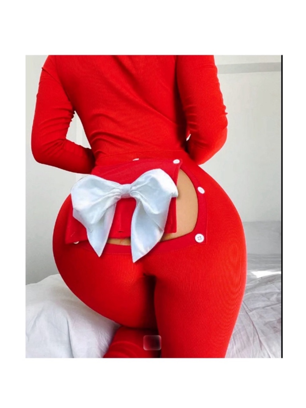 Woman’s Full Body Onesie PJs with Detatchable White Bow Butt -flap
